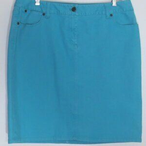 Talbots Skirt Teal Cotton Stretch Denim High Waist Midi Petite Plus Size 14P